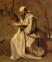 Monk in White Seated Reading by Camille Corot