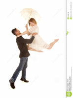 Woman white dress umbrella man hold her up women holding to men lifts air 43969140